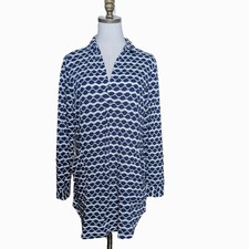 For Cynthia Beachwear Swimsuit Cover Up Tunic Dress Size L Navy Blue White