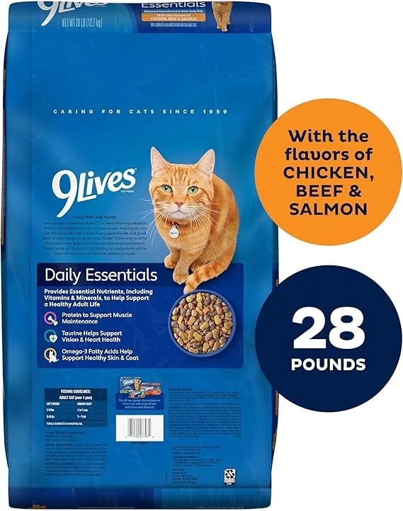 9Lives Daily Essentials Dry Cat Food Chicken, Beef & Salmon Flavors, 28 lb. Bag - Image 2 of 4