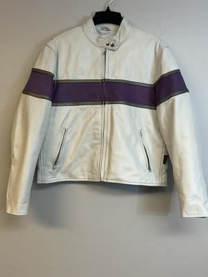 Women s Hot Leathers Motorcycle Jacket White With Purple & Gray Stripe - Size 2X