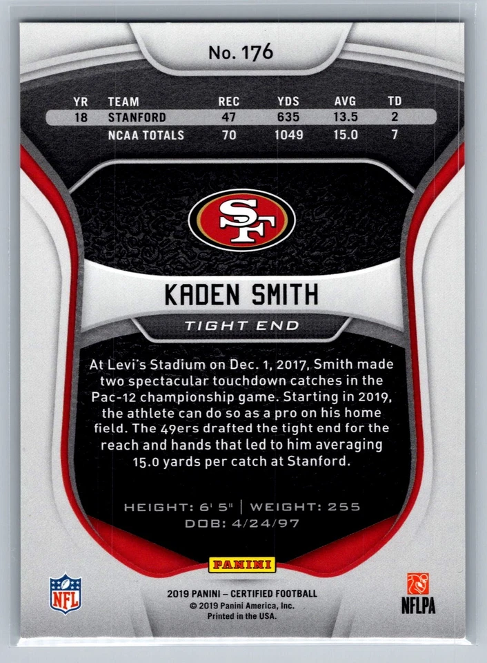 Kaden Smith 2019 Certified #176 Rookie /399 - Image 2 of 2