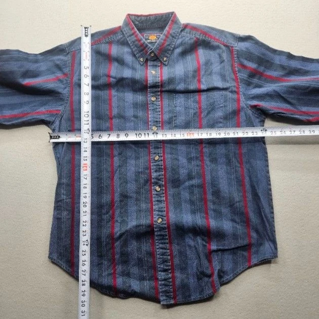 Camisa con botones Route 66 para hombre talla grande azul rojo a rayas manga larga Foto 4 de 4