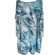 Michael Kors Shift Dress Teal Size 2X Jersey Long Sleeve Stretchy