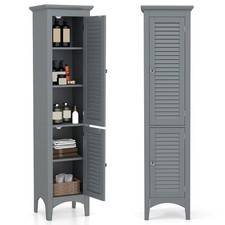 63 Tall Bathroom Cabinet w/ 2 Louvered Doors Adjustable Shelf, Elevated Legs