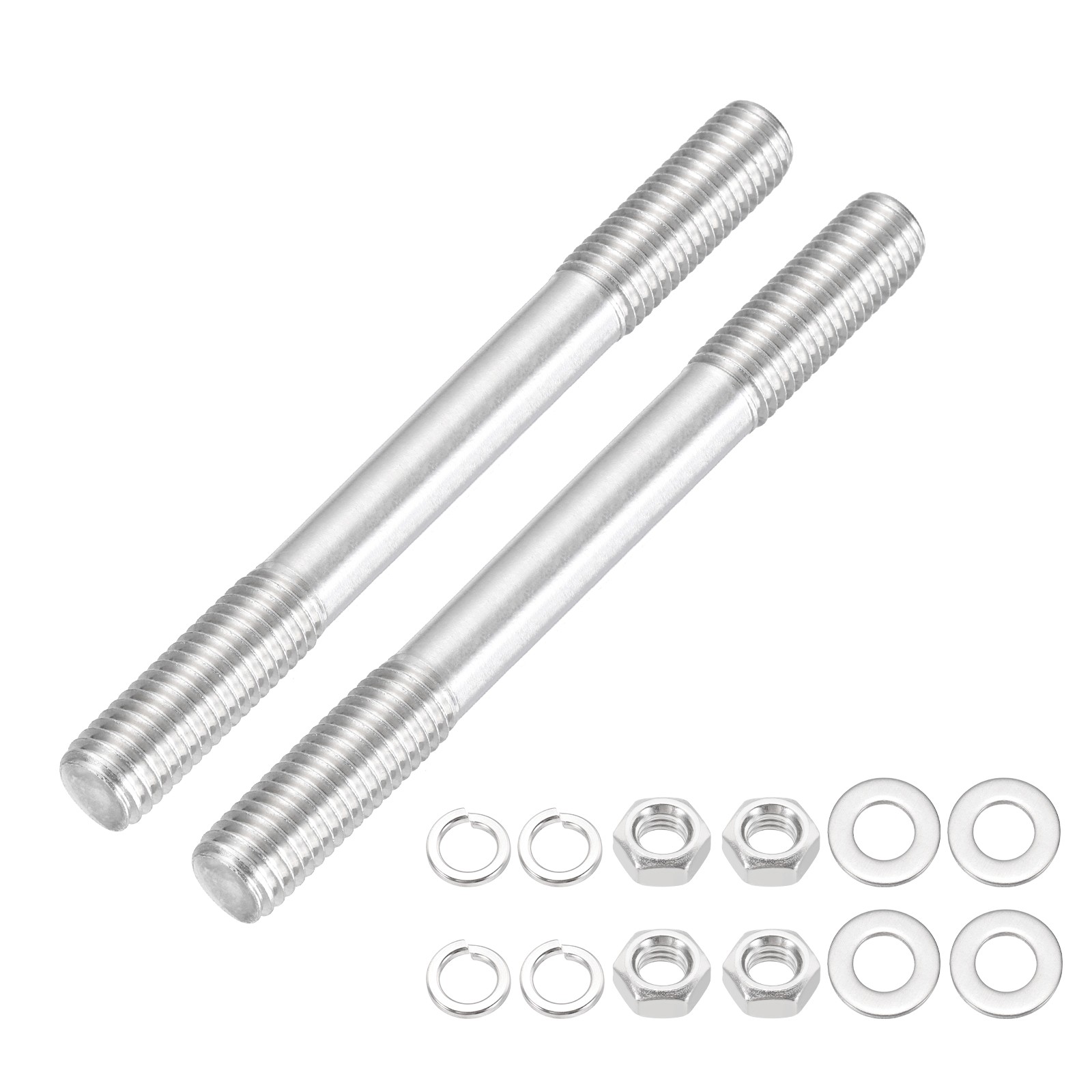2Set M12x140mm Double Ended Stud Screws,304 Stainless Steel Rod with Nut Washer