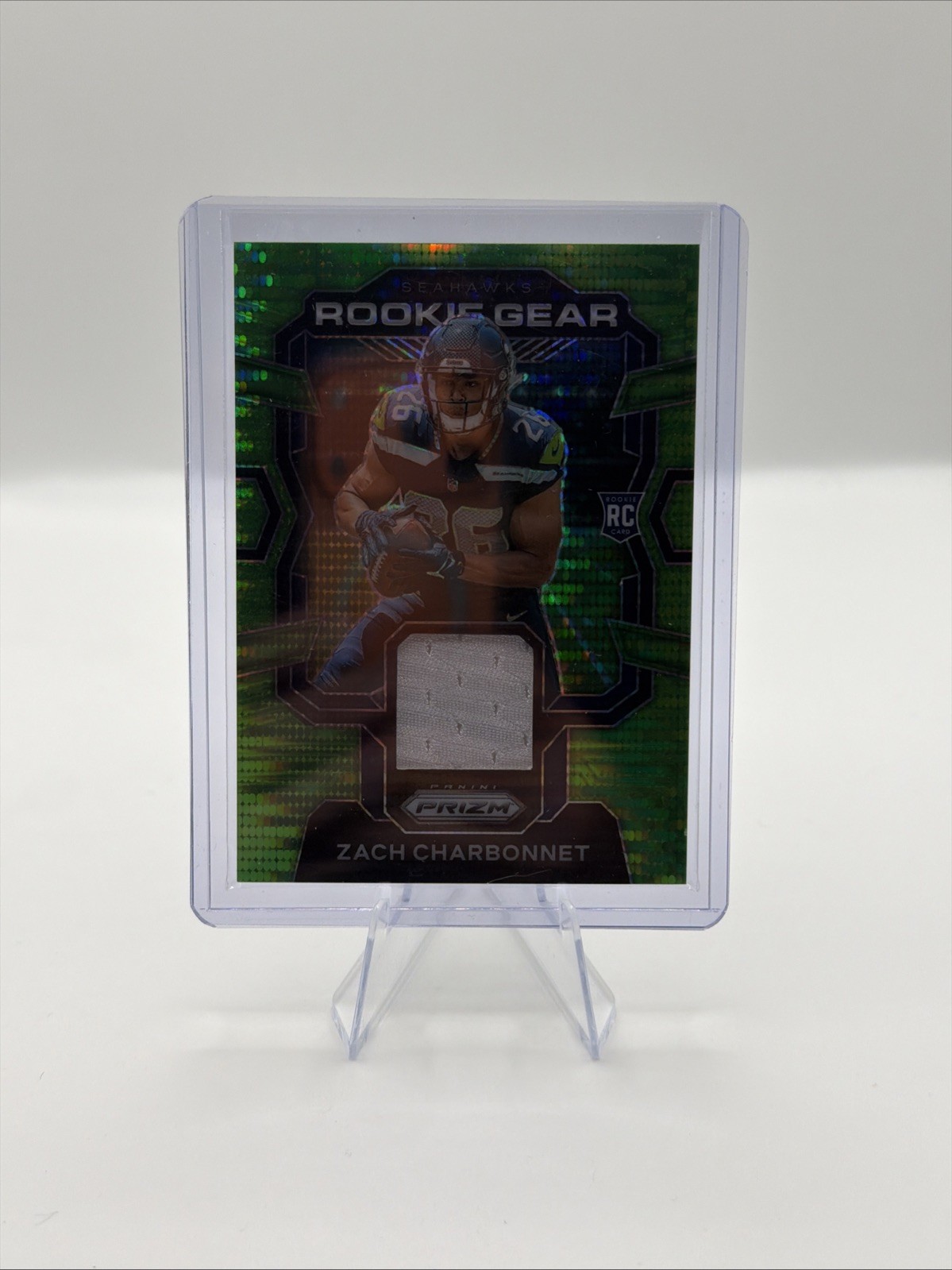 2023 Panini Prizm - Rookie Gear Zach Charbonnet #RG-ZC Neon Green Pulsar Prizm