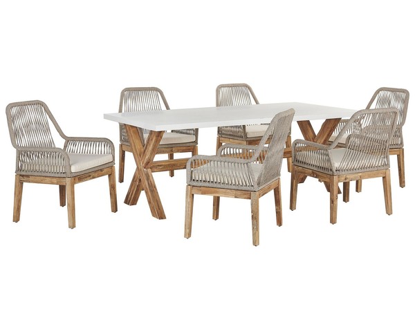 Moderner Gartentisch Mit 6 Geflecht-StüHlen Faserzement Weiß / Beige Olbia-image