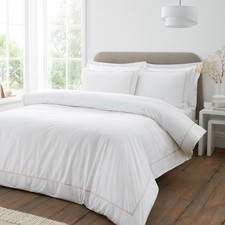 Bianca Contrast Trim 200TC 100% Cotton Duvet Cover Bedding Set White/Natural