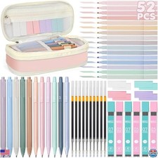 52 PCS Aesthetic School Supplies Set with Pencil Case, Pens, Pencils