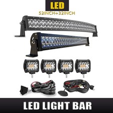 52" Curved 300W LED Light Bar with 32" Straight 180W 5D Bar 4X 4" Pods for UTV