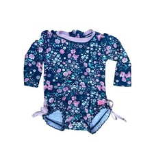 Ruffle Butts Baby Girls Long Sleeve Swim Rash Guard Navy Pink Floral 3-6 Mos