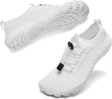 hiitave Womens Water Shoes Quick Dry Barefoot for Swim Diving 7.5, All White 