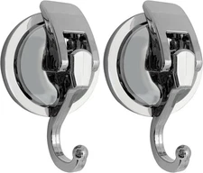 Heavy Duty Suction Cup Hooks for Shower, Bathroom Robe - 2 Pack, Silver 