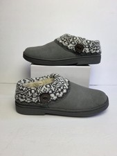 Clarks Amanda Women's Knit Sweater Mule Slippers Faux Fur Gray Suede Size 7