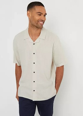 Threadbare Linen Blend Revere Collar Short Sleeve Shirt   (fmn10-1)