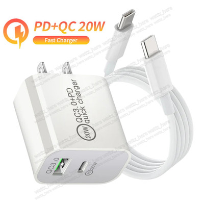 For Samsung A13 A33 A53 A73 Android 20W PD Fast Wall Charger Dual Type C Cable