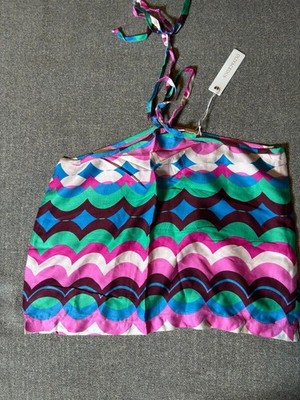 Olivaceous Retro Geometric Halter Crop Top NWT Size Large Pink Blue Green