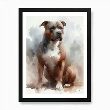 Pit Bull Terrier Watercolor Paintin Framed Wall Art Poster Canvas Print Picture