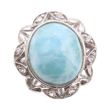925 Sterling Silver Vintage Ring Larimar  Topaz Floral Design SZ 8.5 RG32084
