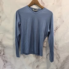 Smartwool Top Womens Large Light Blue Merino Wool Baselayer Shirt V Neck Crop