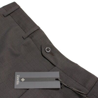 Zanella NWT Dress Pants Size 34 US Todd In Gray Plaid 100% Wool