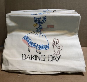 Lot of 7 Handpainted Daily Chores Kitchen Towels Wash Day, Market Day Never Used