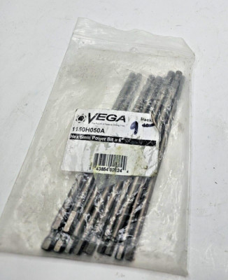 (QTY 9) Vega Tools Power Driver Bit Hex 5mm X 6'' Gunmetal Finish 1150H050A