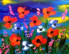 Mark Kazav - Oil Painting "Field Flowers " Art 11x14  Canvas