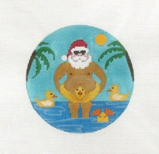 JP Needlepoint Santa on Vacation Ornament Handpainted Needlepoint Canvas x259