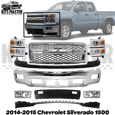 Front Bumper Chrome & Headlight Kit For 2014-2015 Chevrolet Silverado 1500