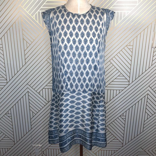 Madewell, Madewell Skyscape Dress in Diamond Floral Paisley White Blue Drop Waist Size S