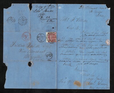 GB JERSEY FRANCE WINE PORT MARSEILLES GRANVILLE 1871 MISSING YEAR RAILWAY