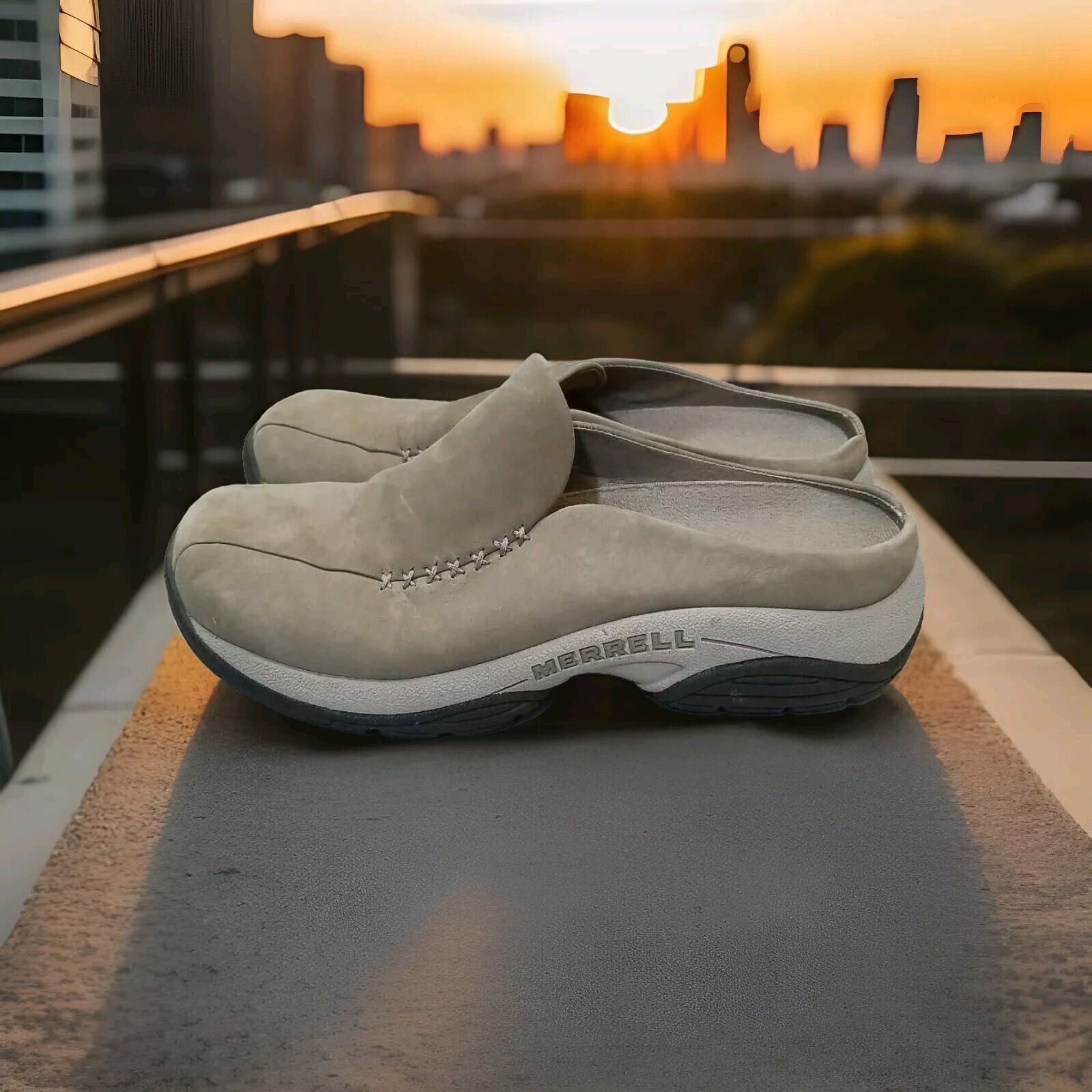 ✅Scarpe Merrell Primo Seam Sand Mules Nubuck Tan Donna 7 Slip On Casual Comfort