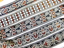 Trim woven ribbon black beige copper various patterns LFM 50mm wide B135
