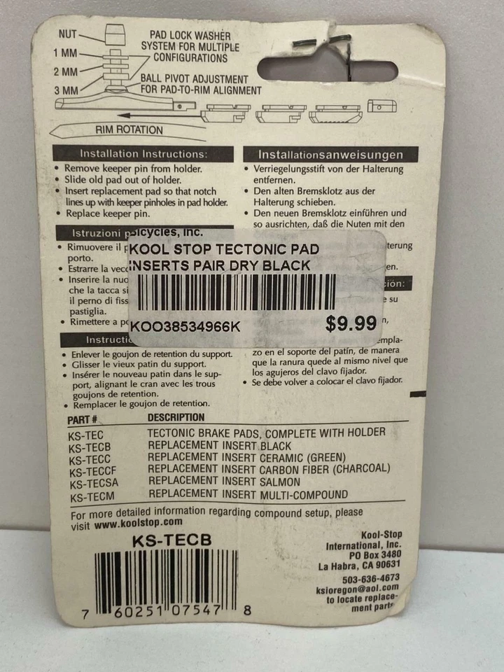 Insertos de pastillas de freno tectónicas Kool-Stop Shimano nuevos Foto 2 de 3