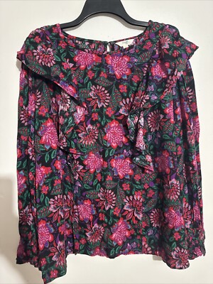 TERRA SKY TOP 3X PLUS SIZE (24W-26W) BOHO FLORAL RUFFLED SHIRT BLOUSE Women's