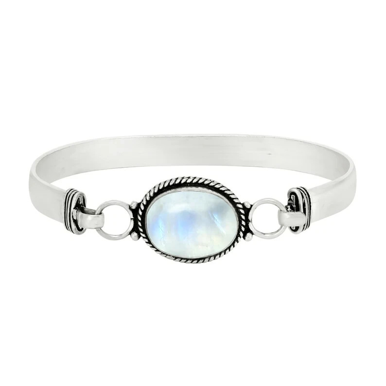 Bracelet Manchette En Argent Sterling 925 Avec Pierre De Lune - Fait Main En Inde - Neuf Sans Emballage