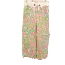 Lilly Pulitzer Linen Beach Pant Low Rise Wide Leg Pastel Floral Elephant Size XS
