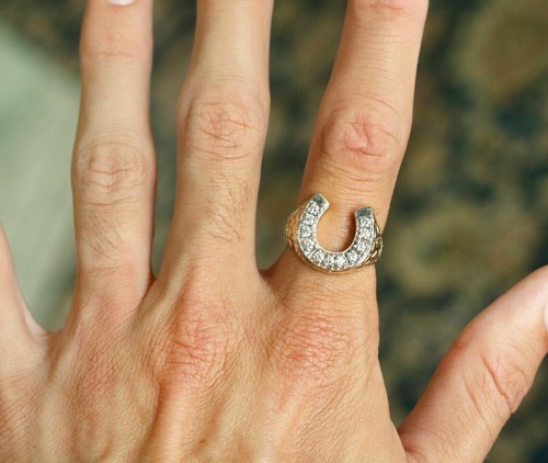2 Ct Simulated Diamond Men's Horseshoe Engagement Ring In 14K Yellow Gold Finish - Picture 2 of 9