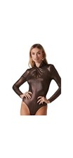 Astr The Label Revolve Long Sleeve Cross Neck Bodysuit Bronze Shine Size Small