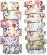 18 Rolls Floral Gold Washi Tape Set VSCO Foil Masking Decorative Craft Tape