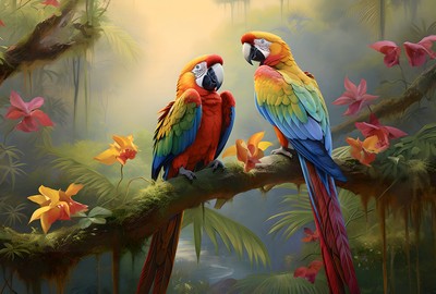 Home Art Wall Decor Tropical Birds Parrot Macaw Oil Painting Printed On Canvas