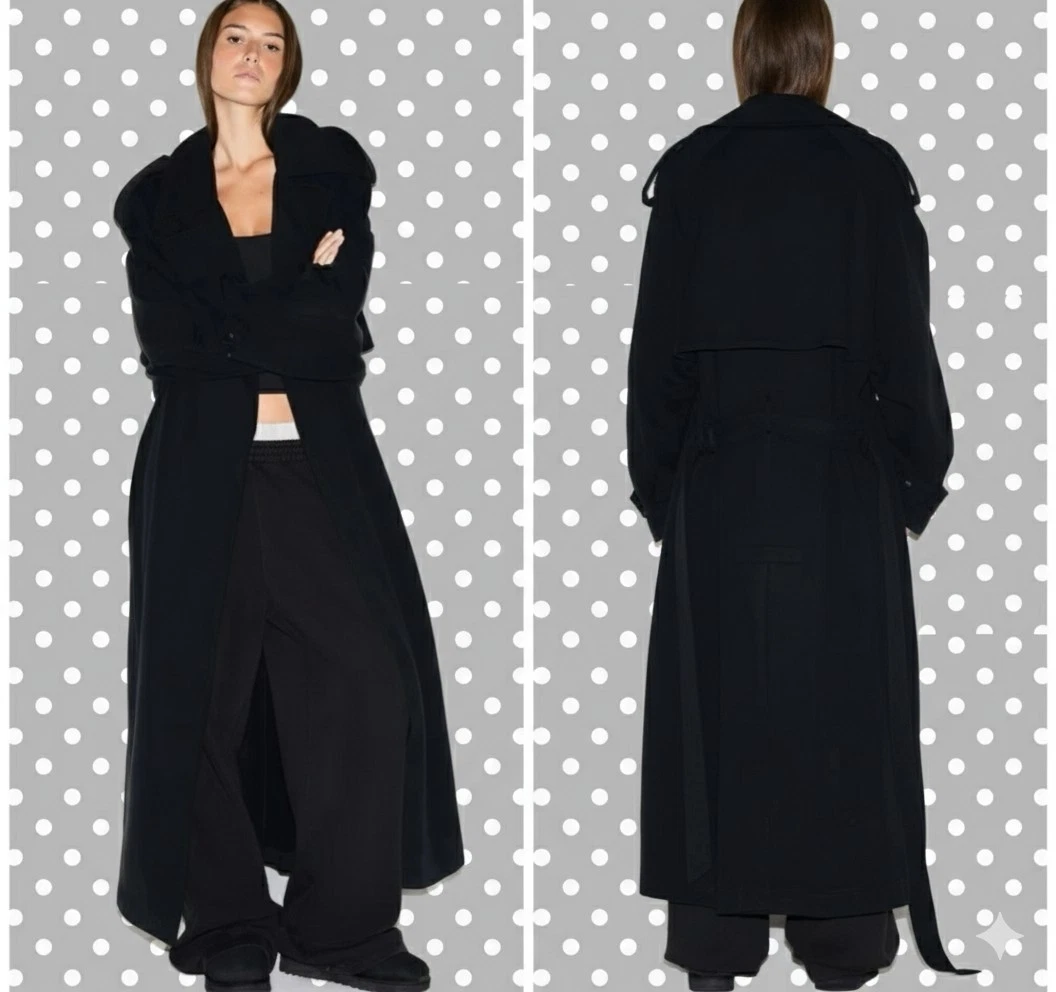 New $248 Skims Boyfriend Fleece Oversized Trench Coat Washed Onyx M Medium Black