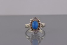 Sterling Silver Beaded Coil Blue Turquoise Southwestern Band Ring 925 Sz: 8