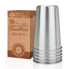16 Ounce Stainless Steel Stackable Tumblers - 5 Pack Reusable Steel Cups for ...