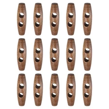 15pcs Wooden Toggle Buttons 40mm Double Hole Olive Sewing Button, Light Brown