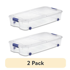 2 pack Sterilite 66 Quart Latching Underbed Wheeled Storage Bin, Clear Plastic