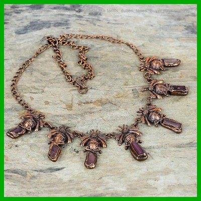 Copper Natural Pink Tourmaline Rough Artisan Chain Bezel Trendy Necklace Jewelry