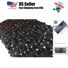 Non-Slip Pebble Bathtub Mat Black 16 W x 35 L Inches for Smooth/Non-Textured ...