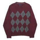 TOMMY HILFIGER Pull Over Col Rond Coton À Motif Maroon & Gris L