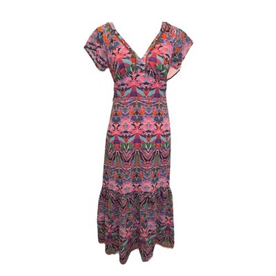 Vanessa Virginia Women Dress 4 Boho Abstract V Neck Anthro Flounce Hem